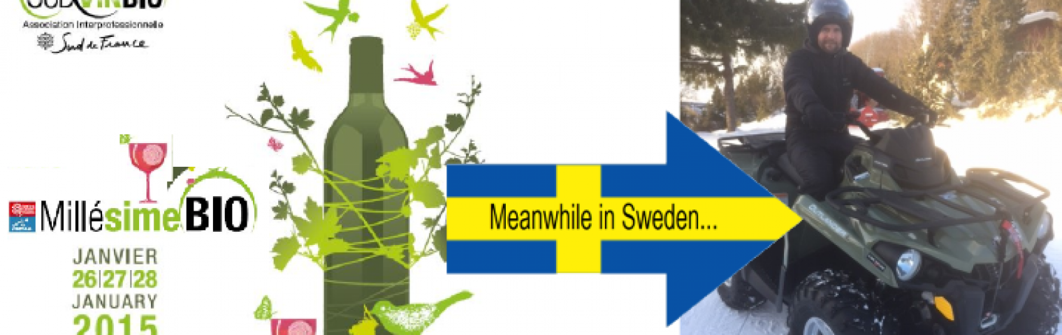 Simon Källquist at Millésime Bio Organic Wine Fair (meanwhile Calle Nilsson enjoying the snow in Sweden…)