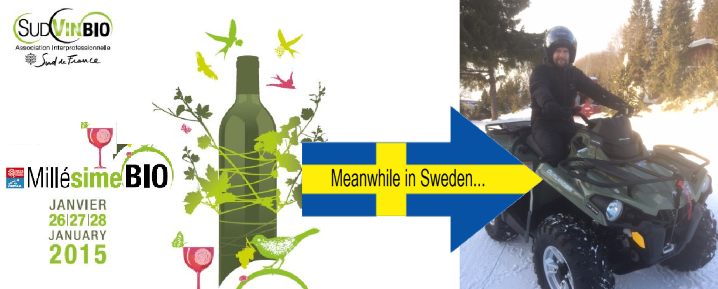 Simon Källquist at Millésime Bio Organic Wine Fair (meanwhile Calle Nilsson enjoying the snow in Sweden…)
